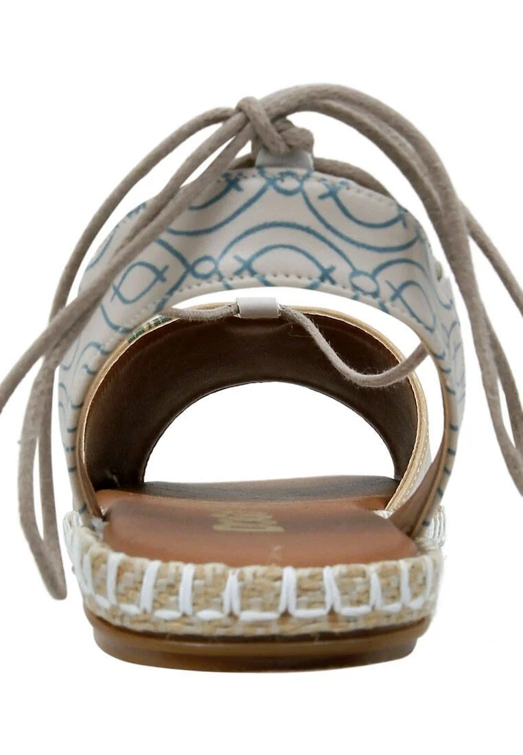 Femme Cuir Vegan Orange Sandales à Lacets - Boho Sunset Motif