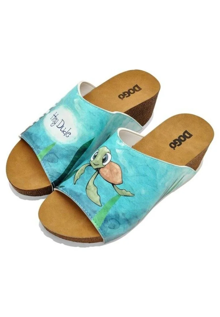 Femme Cuir Vegan Turquoise Pantoufles Compensées - Caretta-Hey Dude Motif
