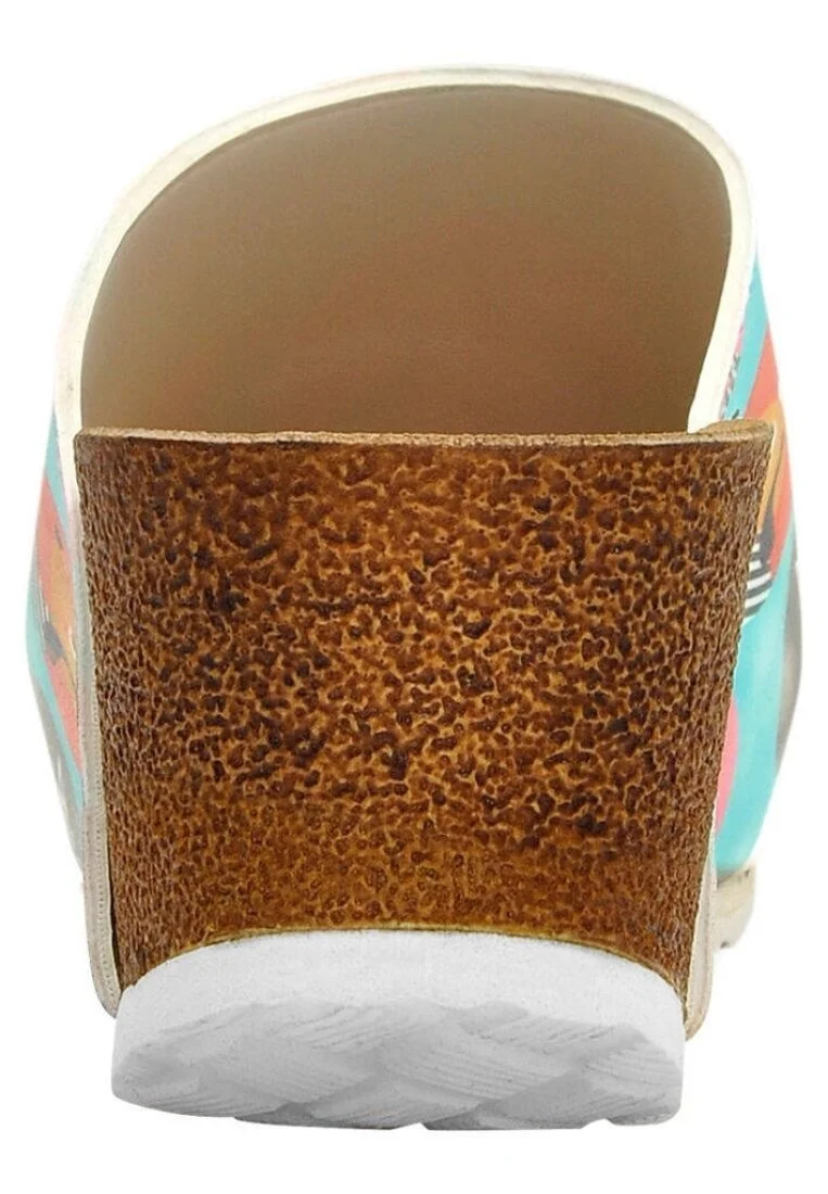 Femme Cuir Vegan Turquoise Pantoufles Compensées - Dog and Cat Motif