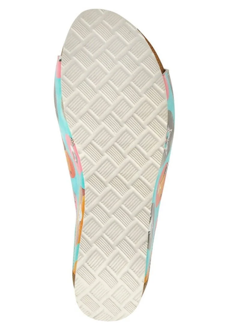 Femme Cuir Vegan Turquoise Pantoufles Compensées - Dog and Cat Motif