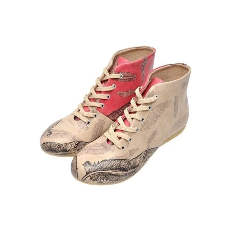 Femme Cuir Vegan Rose Bottines - Feather Motif