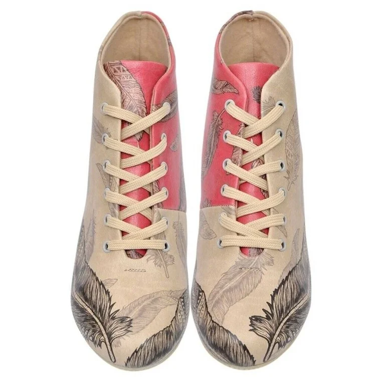 Femme Cuir Vegan Rose Bottines - Feather Motif