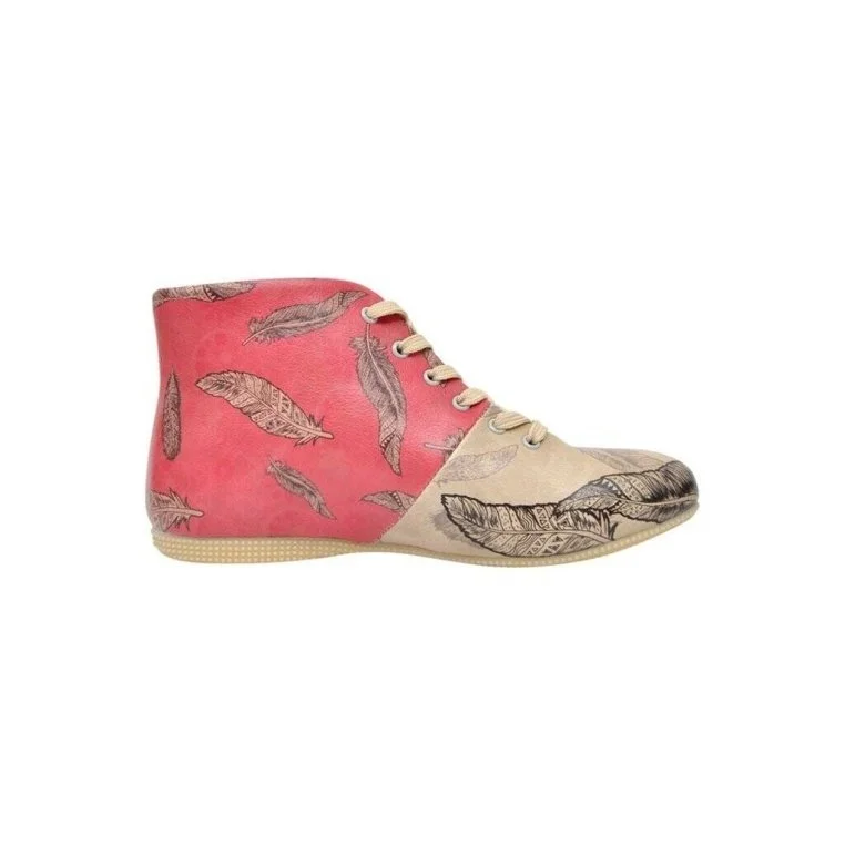 Femme Cuir Vegan Rose Bottines - Feather Motif