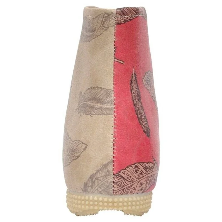 Femme Cuir Vegan Rose Bottines - Feather Motif