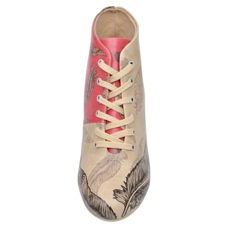 Femme Cuir Vegan Rose Bottines - Feather Motif