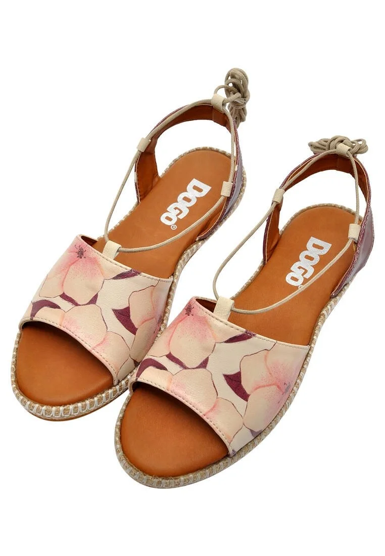 Femme Cuir Vegan Rose Sandales à Lacets - Sweetness Motif