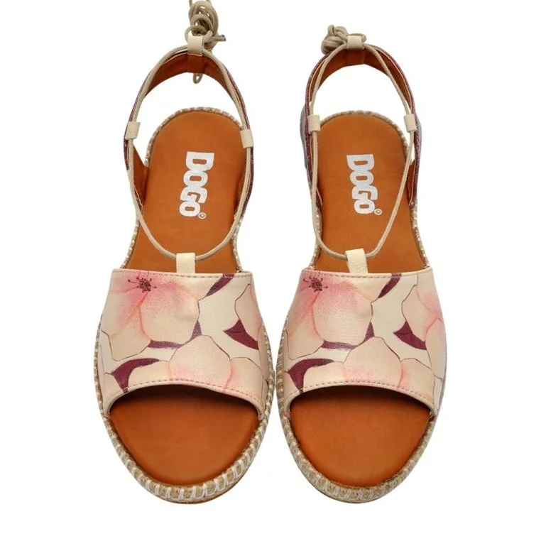Femme Cuir Vegan Rose Sandales à Lacets - Sweetness Motif