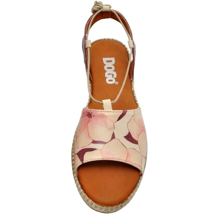 Femme Cuir Vegan Rose Sandales à Lacets - Sweetness Motif