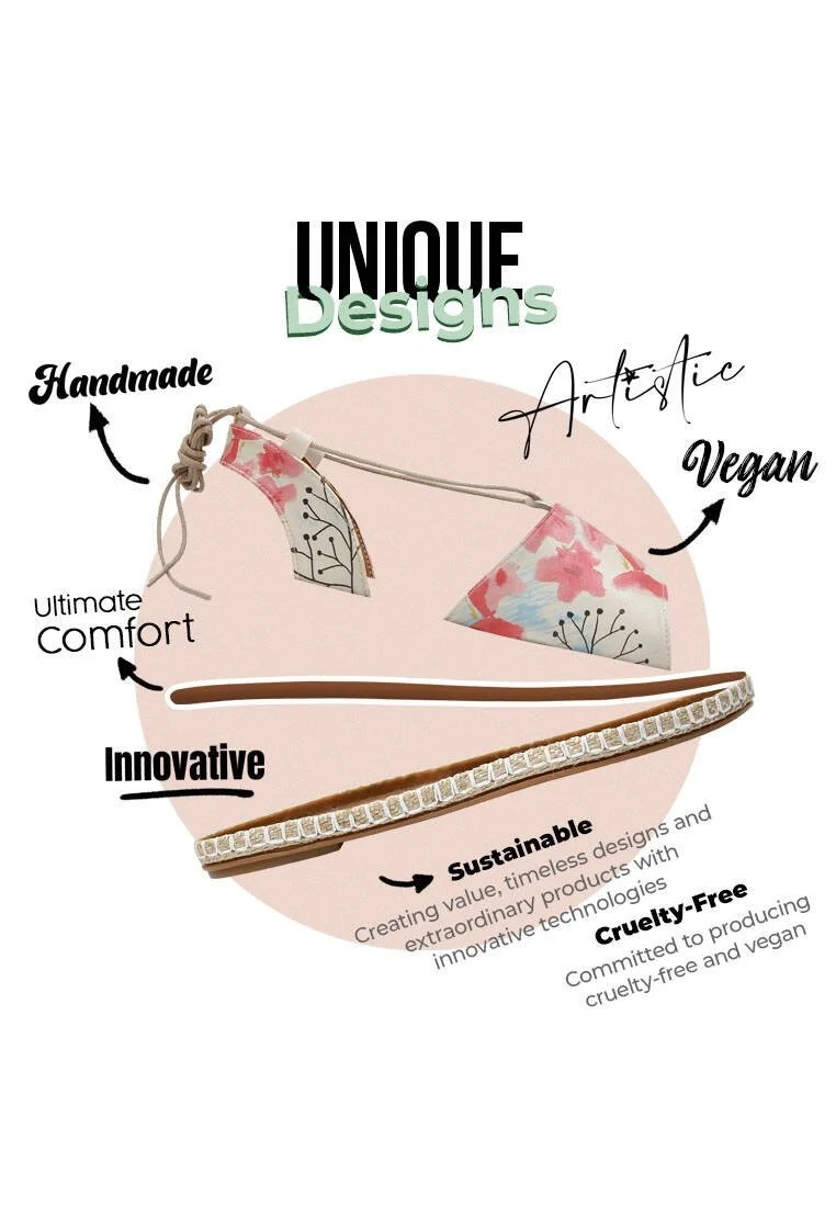 Femme Cuir Vegan Rose Sandales à Lacets - Spread Your Wings Motif