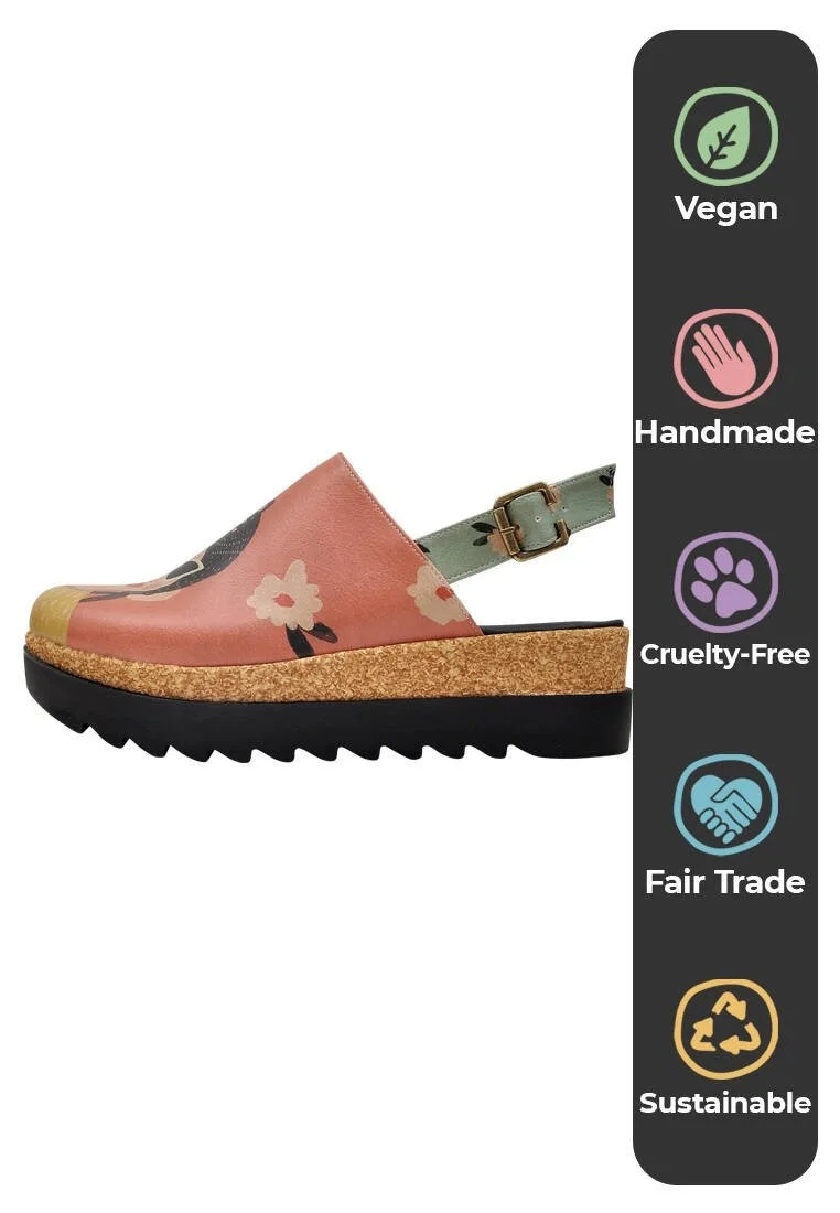 Femme Cuir Vegan Rose Sandales Compensées - Cat Hat Motif