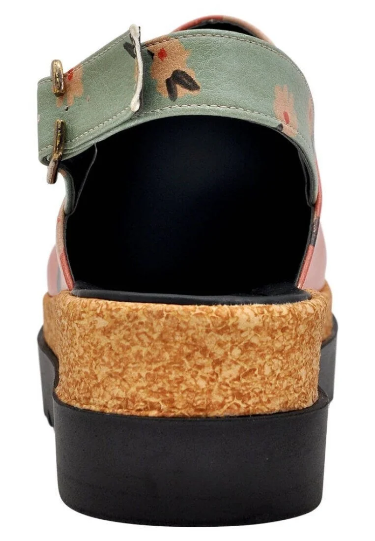 Femme Cuir Vegan Rose Sandales Compensées - Cat Hat Motif