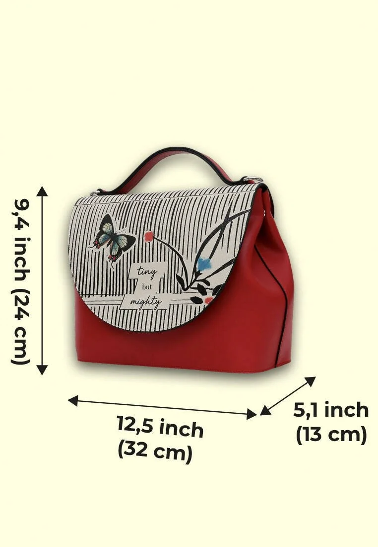 Femme Cuir Vegan Rouge Sac à Main - Tiny but Mighty Motif