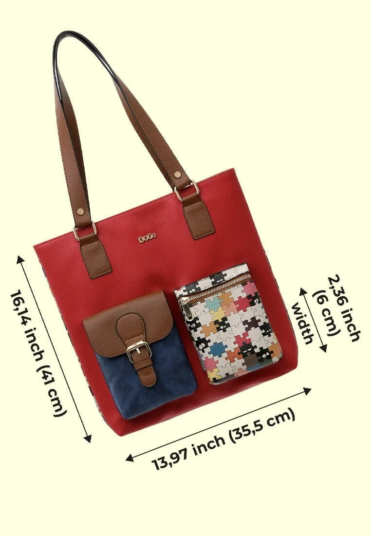 Femme Cuir Vegan Rouge Sac d'épaule - In the puzzle Motif