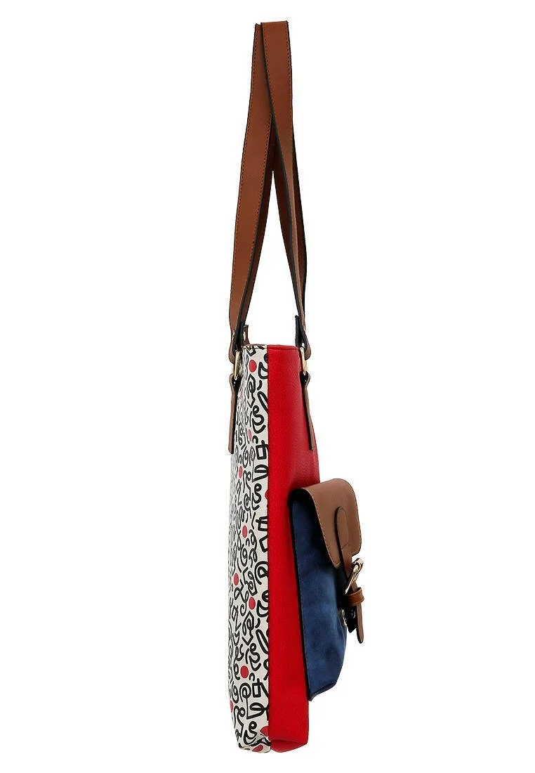 Femme Cuir Vegan Rouge Sac d'épaule - Cat and Mouse Motif