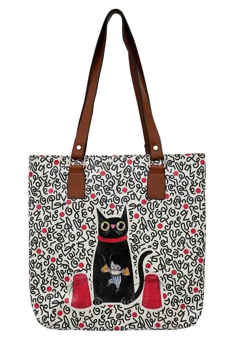 Femme Cuir Vegan Rouge Sac d'épaule - Cat and Mouse Motif