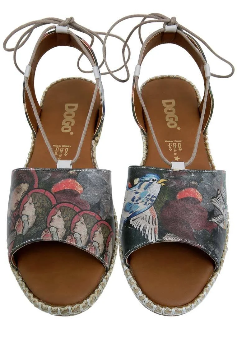Femme Cuir Vegan Rouge Sandales à Lacets - Pure Reflection Motif