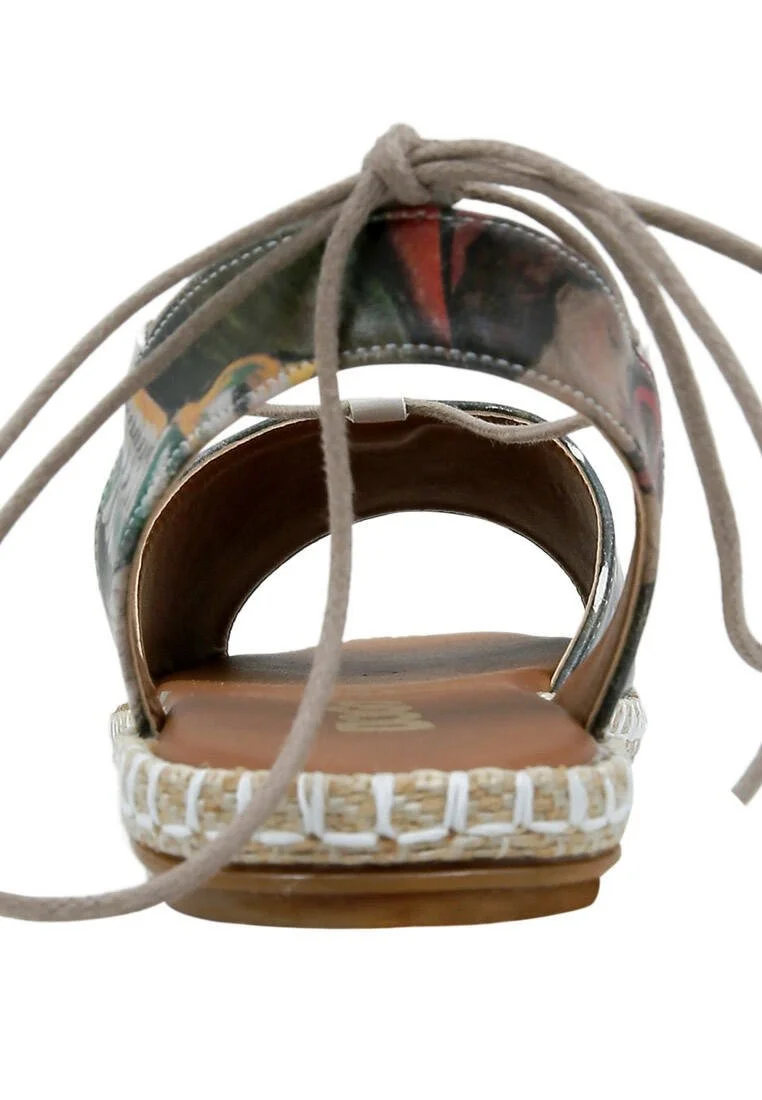Femme Cuir Vegan Rouge Sandales à Lacets - Pure Reflection Motif