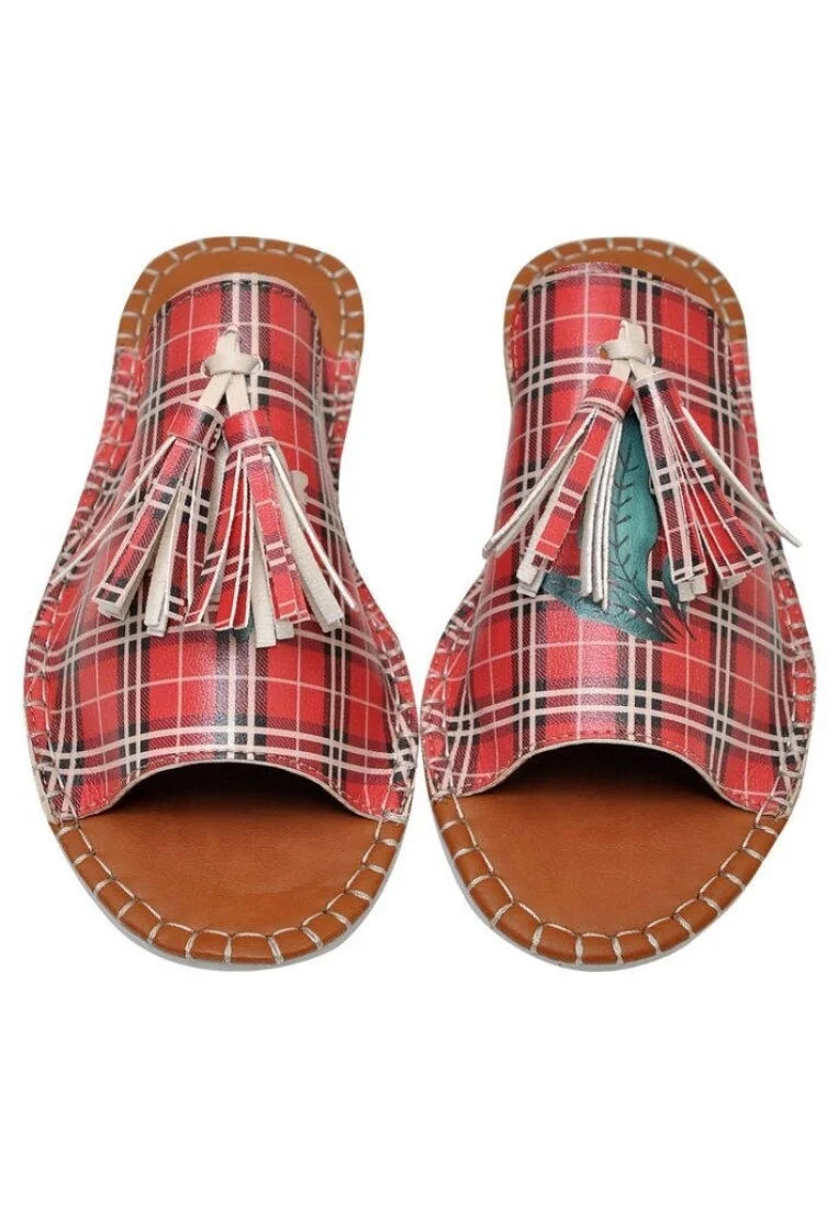 Femme Cuir Vegan Rouge Sandales - Just Cool Motif