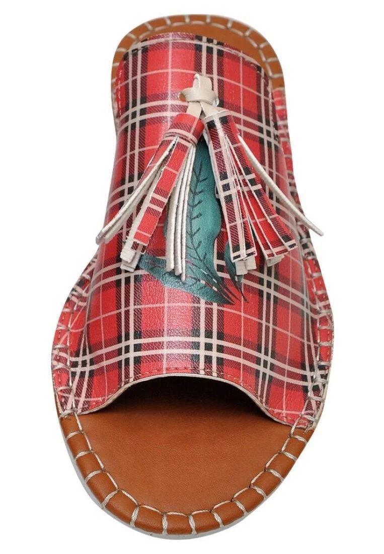 Femme Cuir Vegan Rouge Sandales - Just Cool Motif