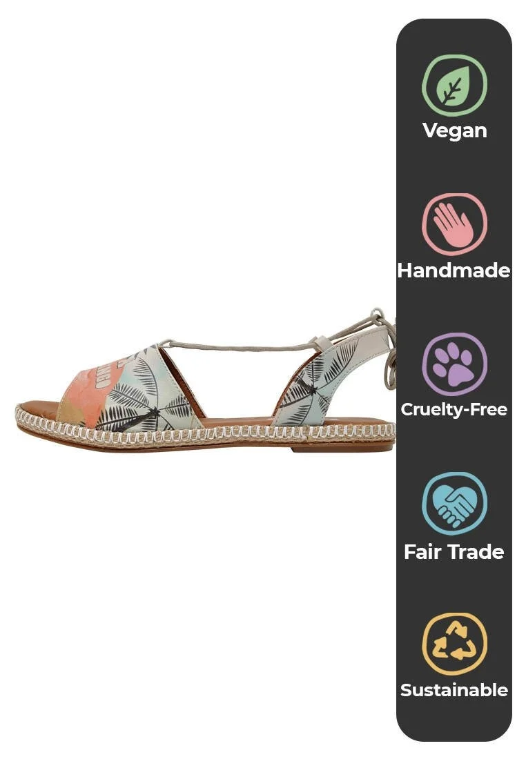 Femme Cuir Vegan Multicolore Sandales à Lacets - Be a Flamingo Motif