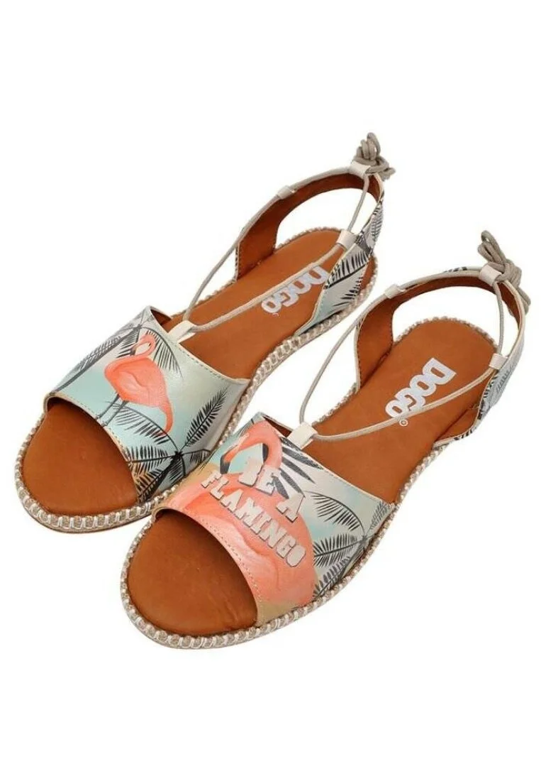 Femme Cuir Vegan Multicolore Sandales à Lacets - Be a Flamingo Motif