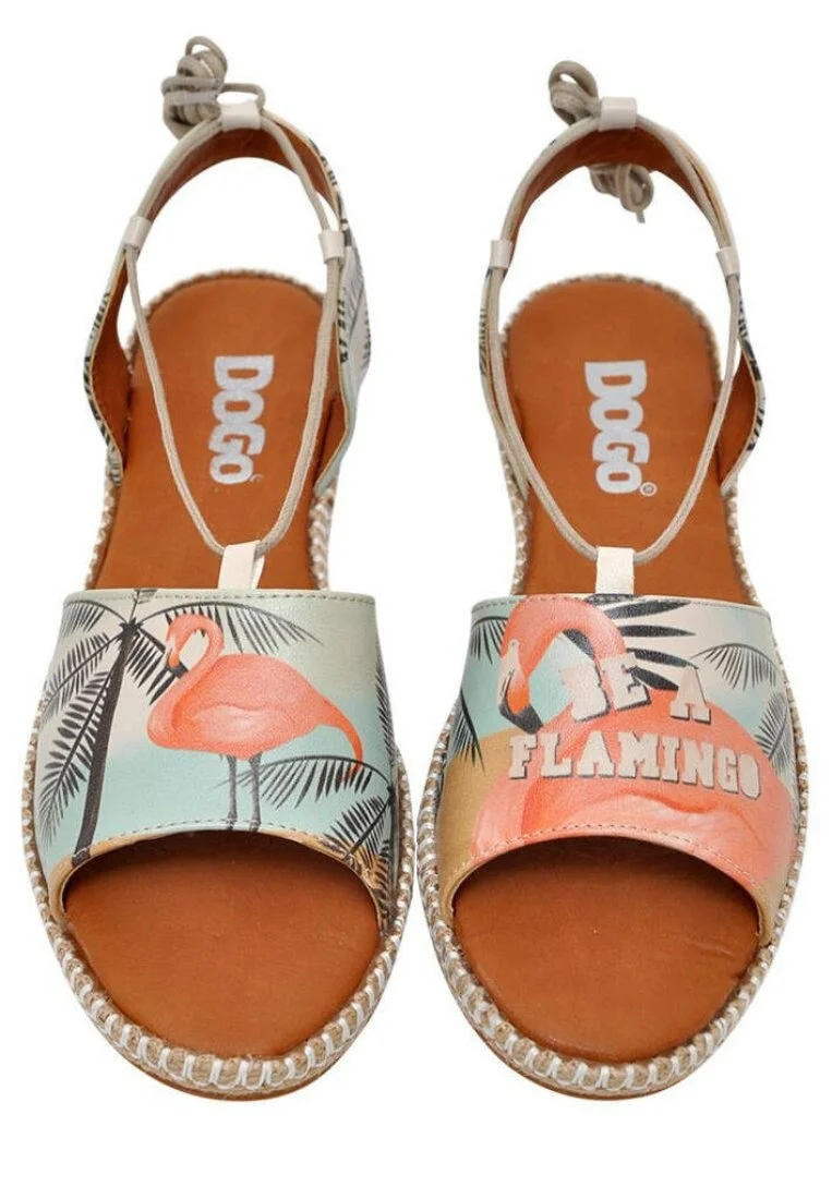 Femme Cuir Vegan Multicolore Sandales à Lacets - Be a Flamingo Motif
