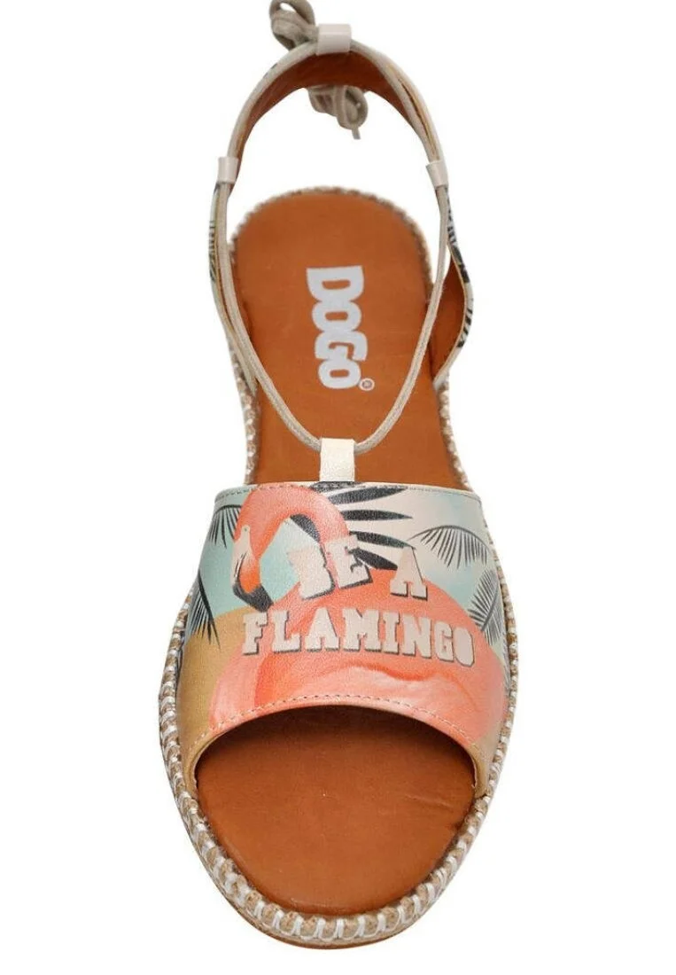 Femme Cuir Vegan Multicolore Sandales à Lacets - Be a Flamingo Motif