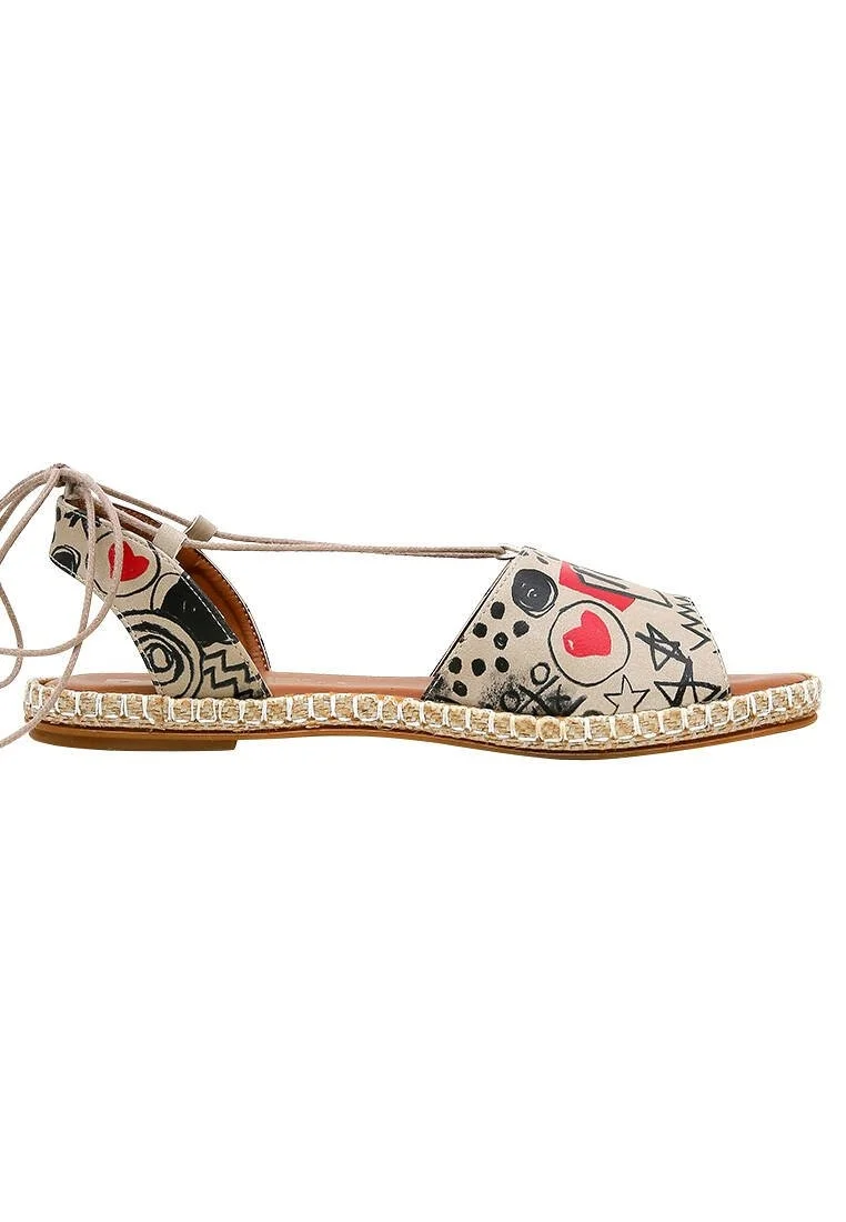 Femme Cuir Vegan Beige Sandales à Lacets - Icon Motif