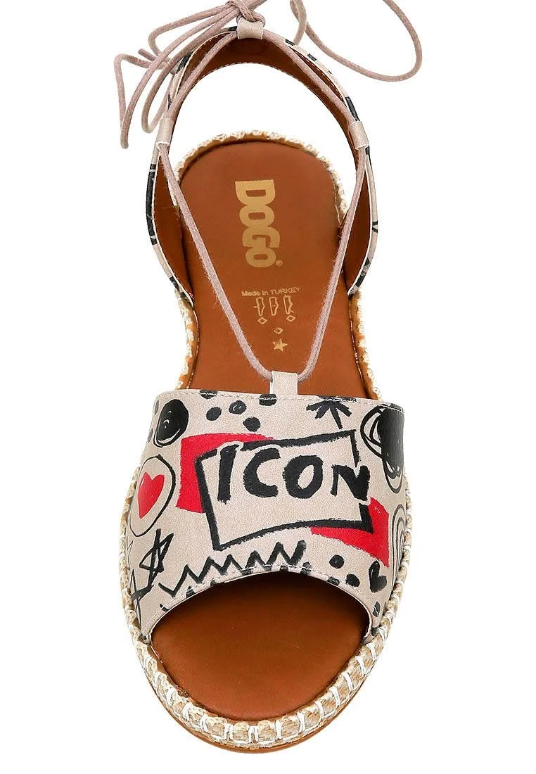 Femme Cuir Vegan Beige Sandales à Lacets - Icon Motif