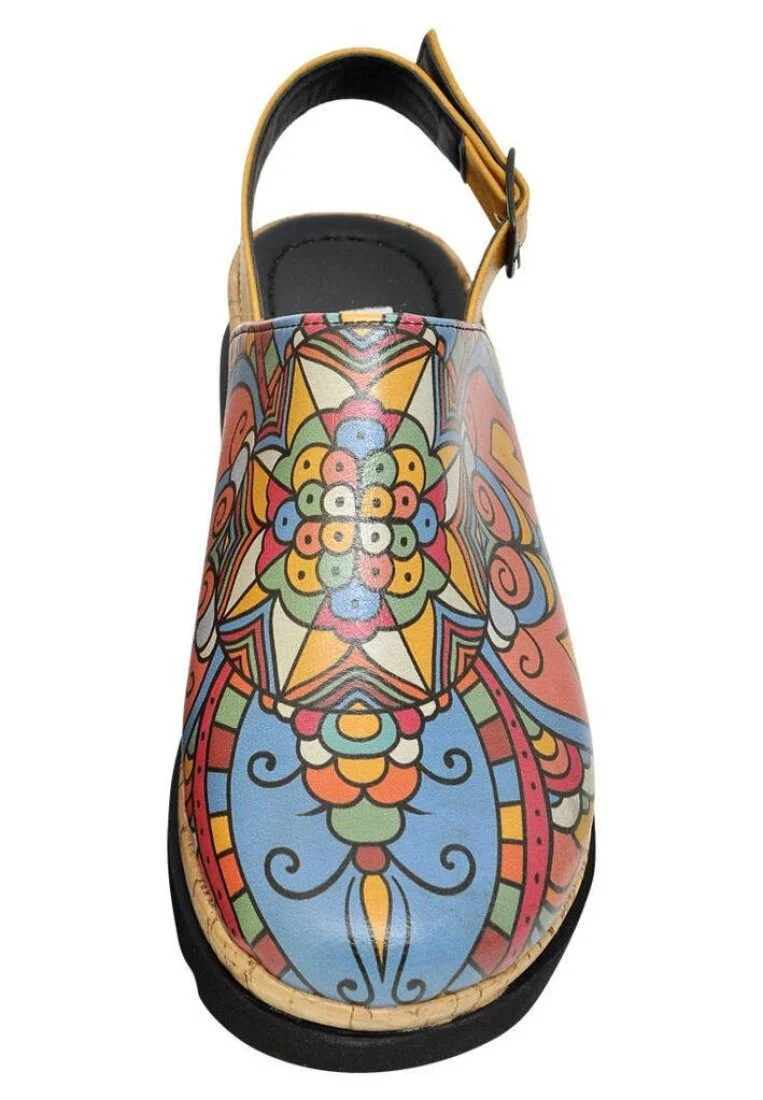Femme Cuir Vegan Orange Sandales Compensées - India Motif