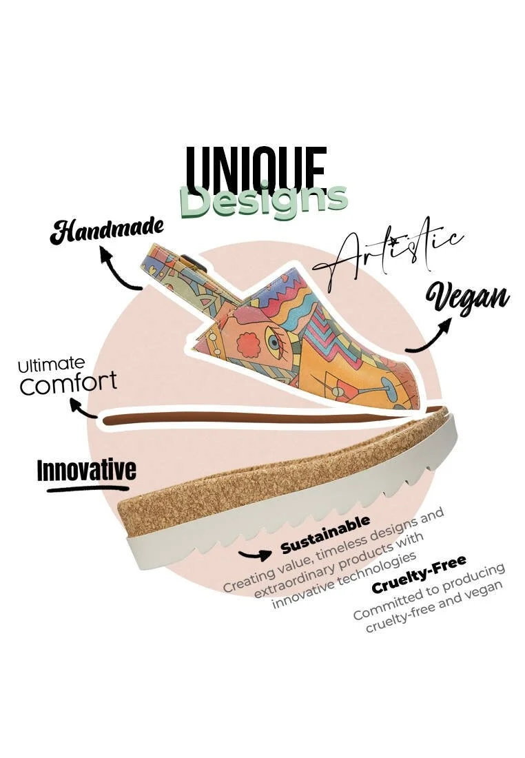 Femme Cuir Vegan Multicolore Sandales compensées - Artsy Motif