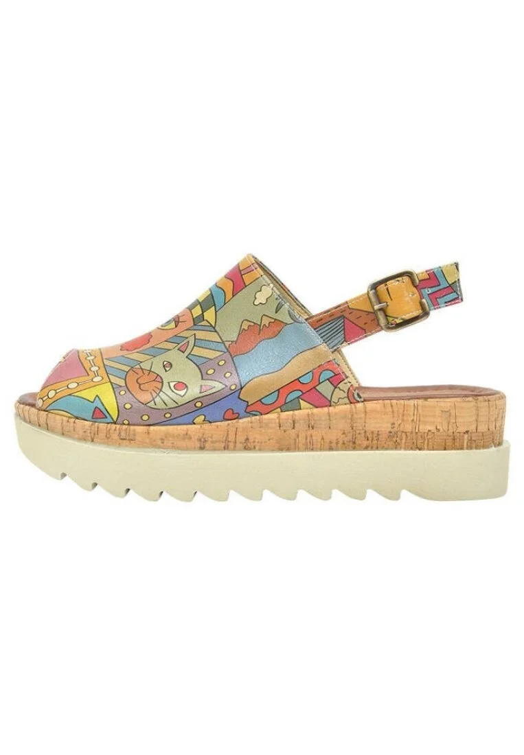 Femme Cuir Vegan Multicolore Sandales compensées - Artsy Motif