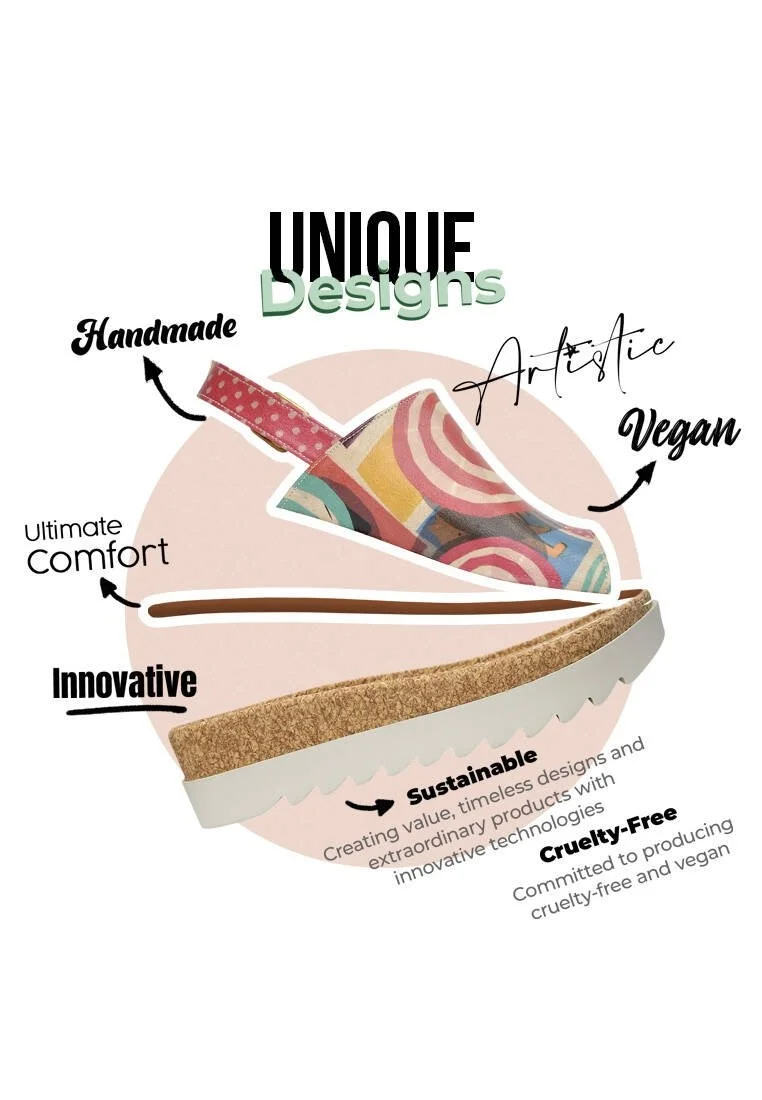Femme Cuir Vegan Multicolore Sandales compensées - Sun Days Motif