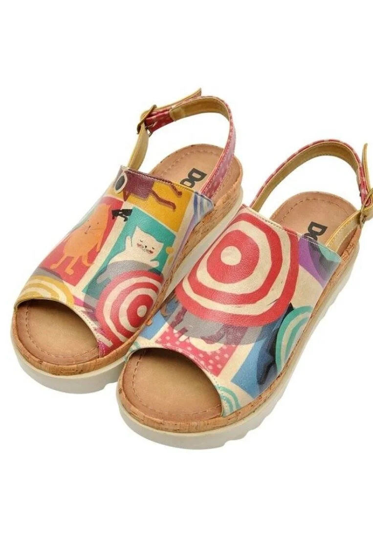 Femme Cuir Vegan Multicolore Sandales compensées - Sun Days Motif