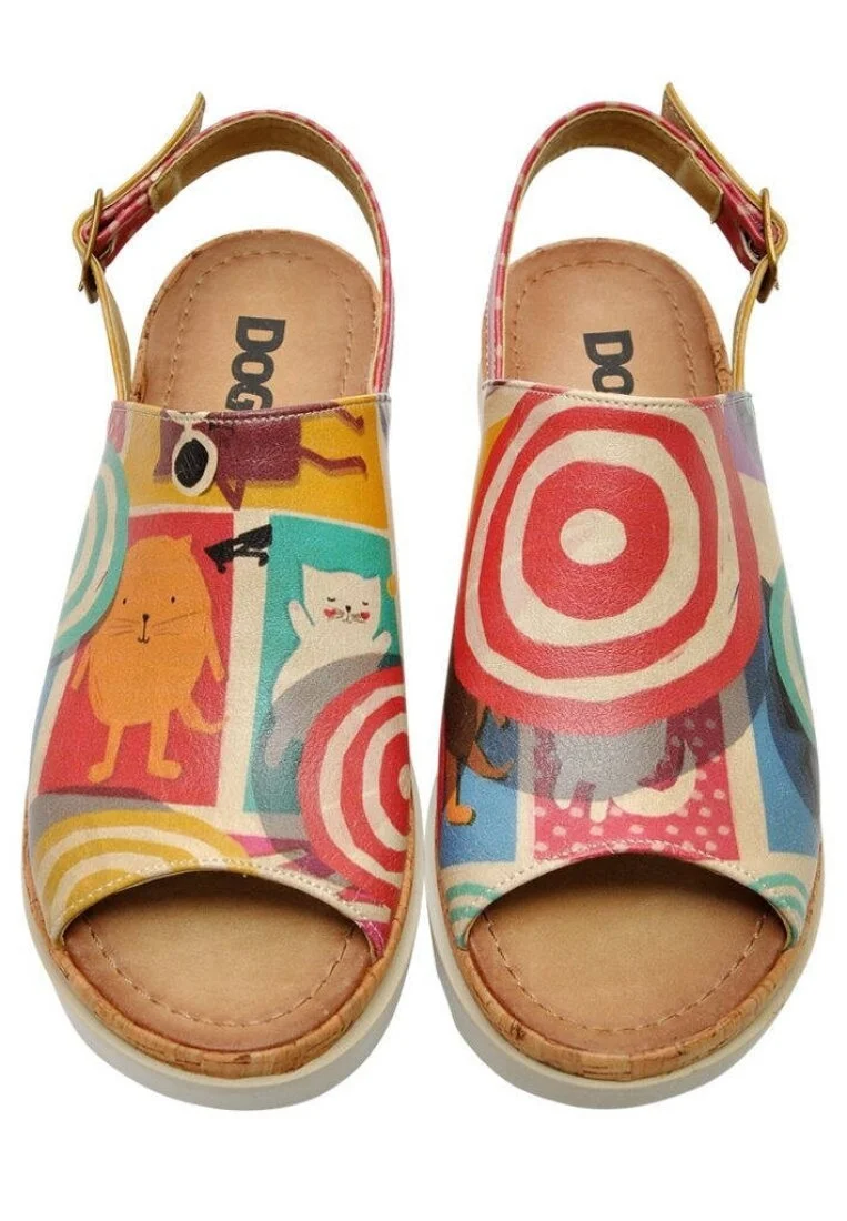 Femme Cuir Vegan Multicolore Sandales compensées - Sun Days Motif