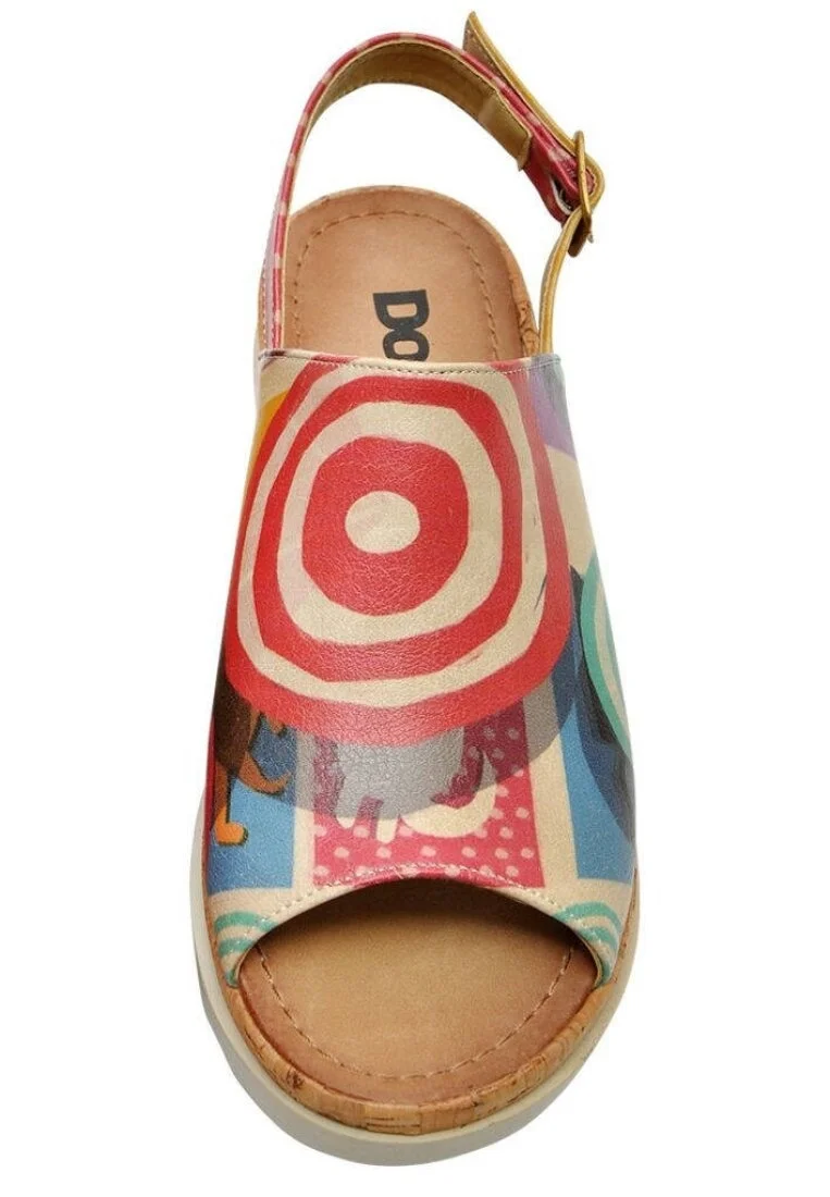 Femme Cuir Vegan Multicolore Sandales compensées - Sun Days Motif