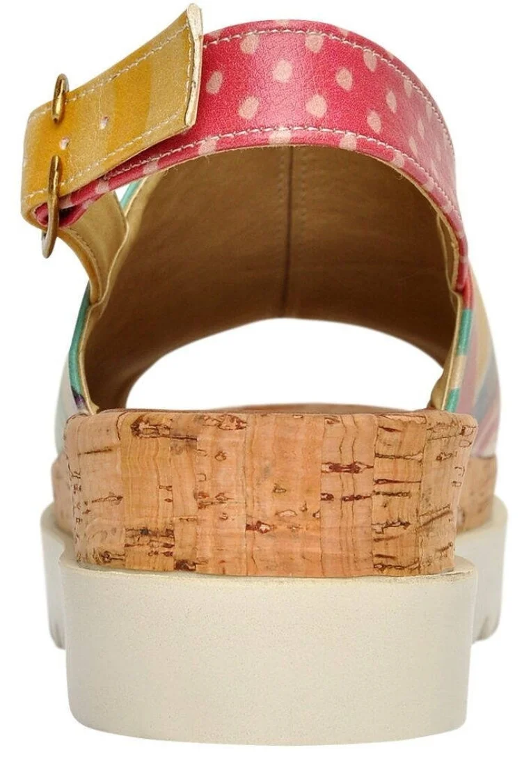Femme Cuir Vegan Multicolore Sandales compensées - Sun Days Motif