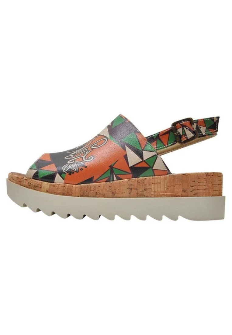 Femme Cuir Vegan Multicolore Sandales compensées - Little Fox Nest Motif