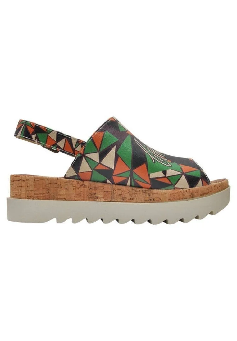 Femme Cuir Vegan Multicolore Sandales compensées - Little Fox Nest Motif
