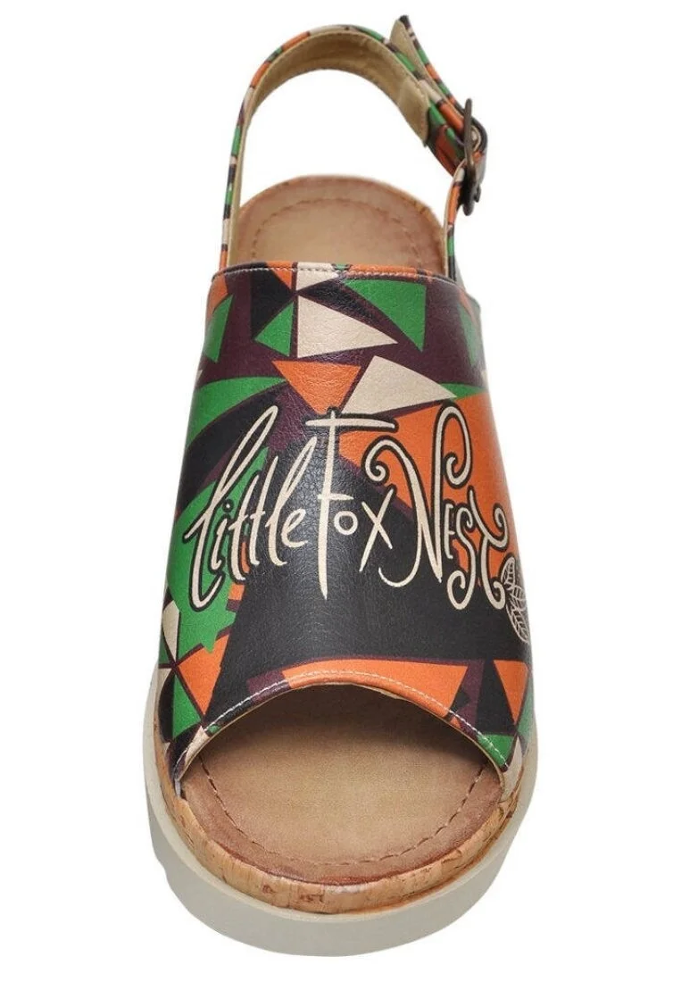 Femme Cuir Vegan Multicolore Sandales compensées - Little Fox Nest Motif