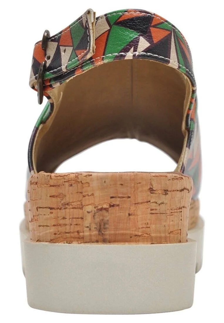 Femme Cuir Vegan Multicolore Sandales compensées - Little Fox Nest Motif