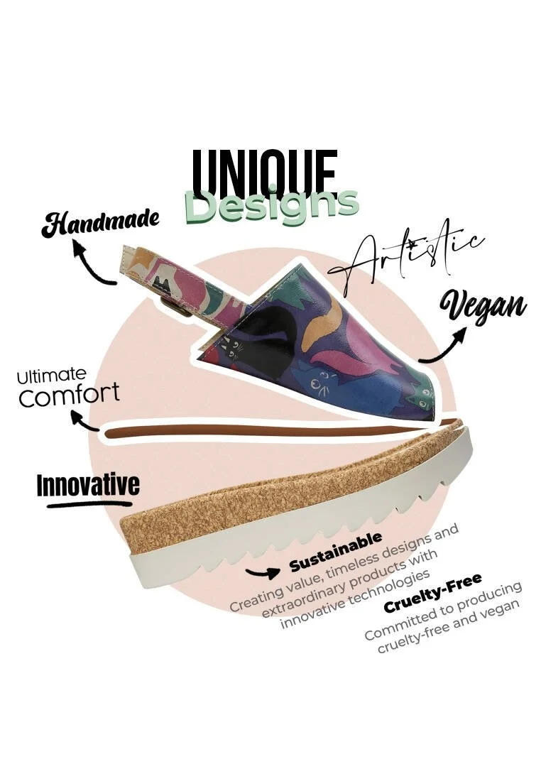 Femme Cuir Vegan Multicolore Sandales compensées - Clowder Motif