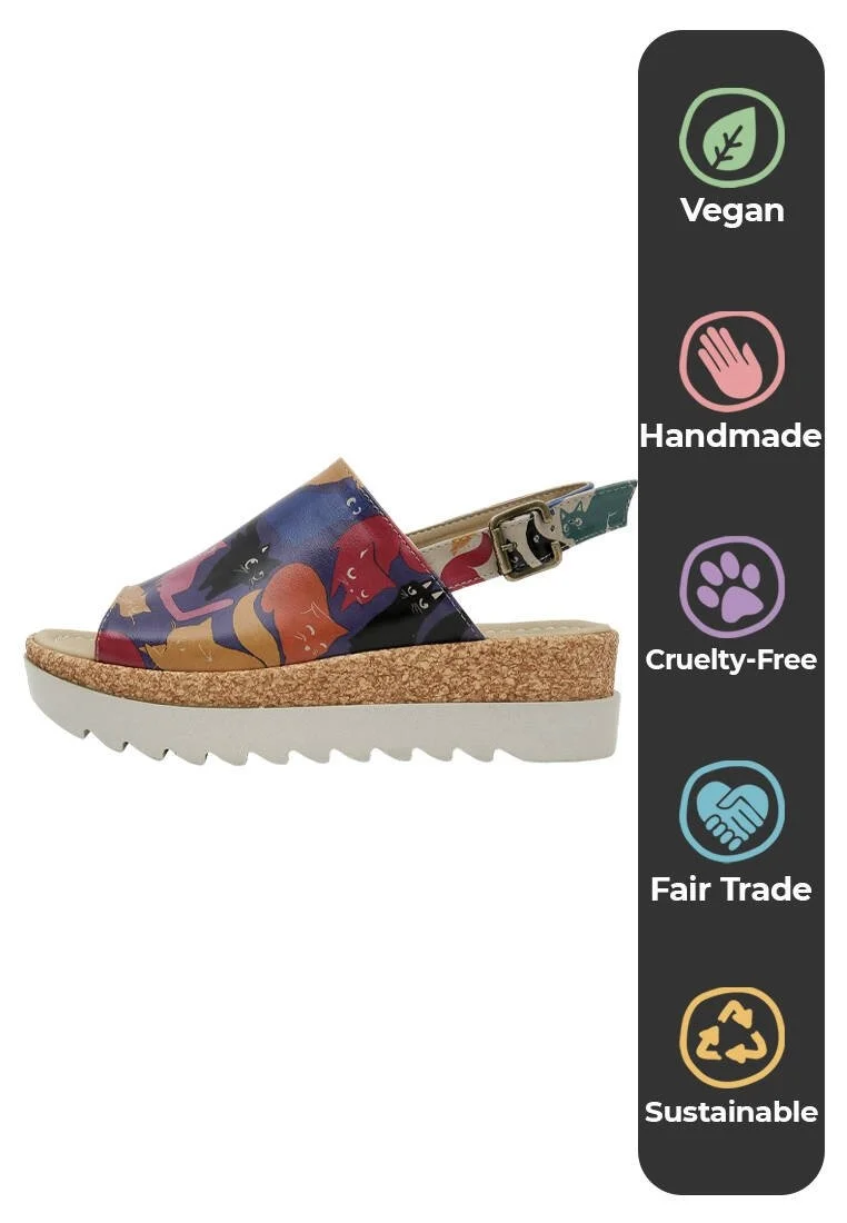Femme Cuir Vegan Multicolore Sandales compensées - Clowder Motif