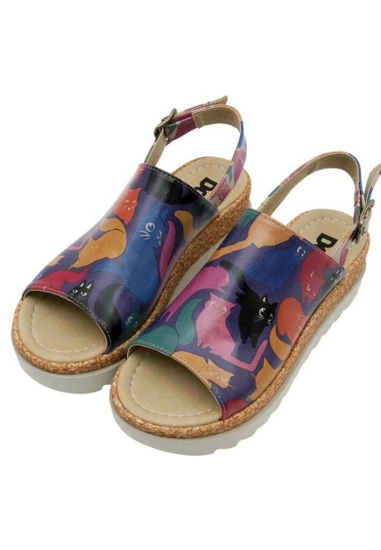 Femme Cuir Vegan Multicolore Sandales compensées - Clowder Motif