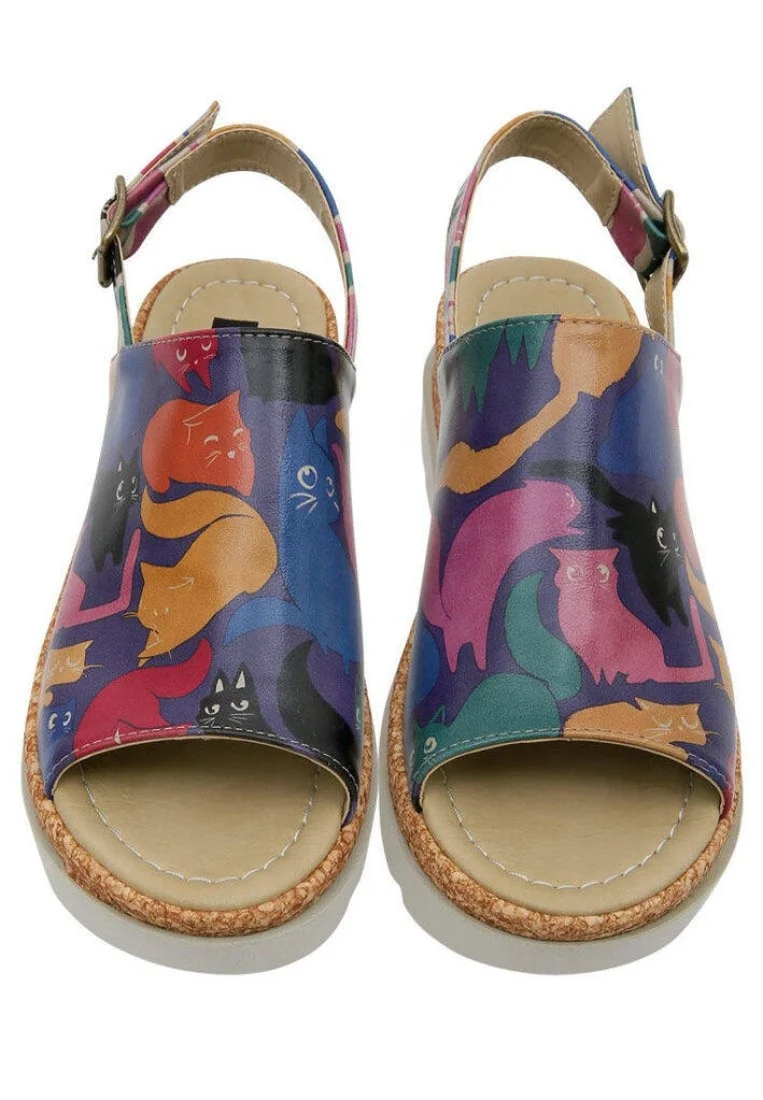 Femme Cuir Vegan Multicolore Sandales compensées - Clowder Motif