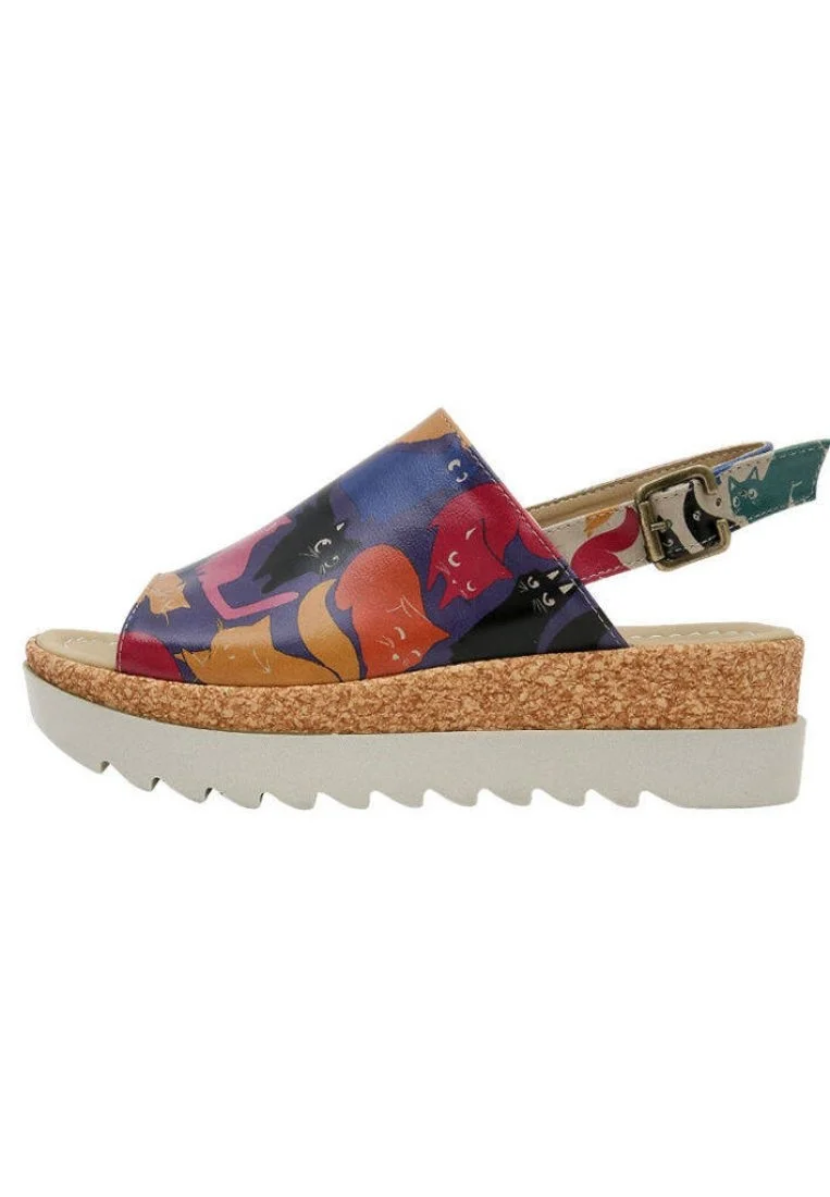 Femme Cuir Vegan Multicolore Sandales compensées - Clowder Motif