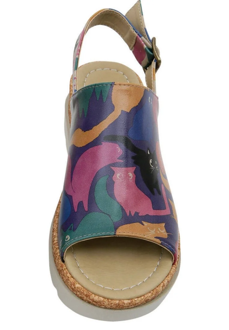 Femme Cuir Vegan Multicolore Sandales compensées - Clowder Motif