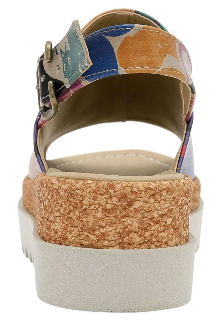 Femme Cuir Vegan Multicolore Sandales compensées - Clowder Motif