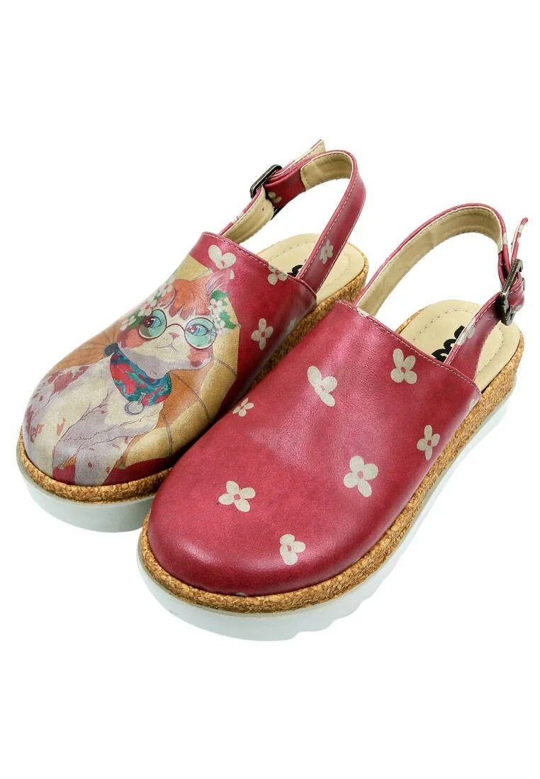 Femme Cuir Vegan Rouge Sandales Compensées - Cat of Grace Motif