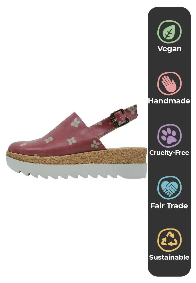 Femme Cuir Vegan Rouge Sandales Compensées - Cat of Grace Motif